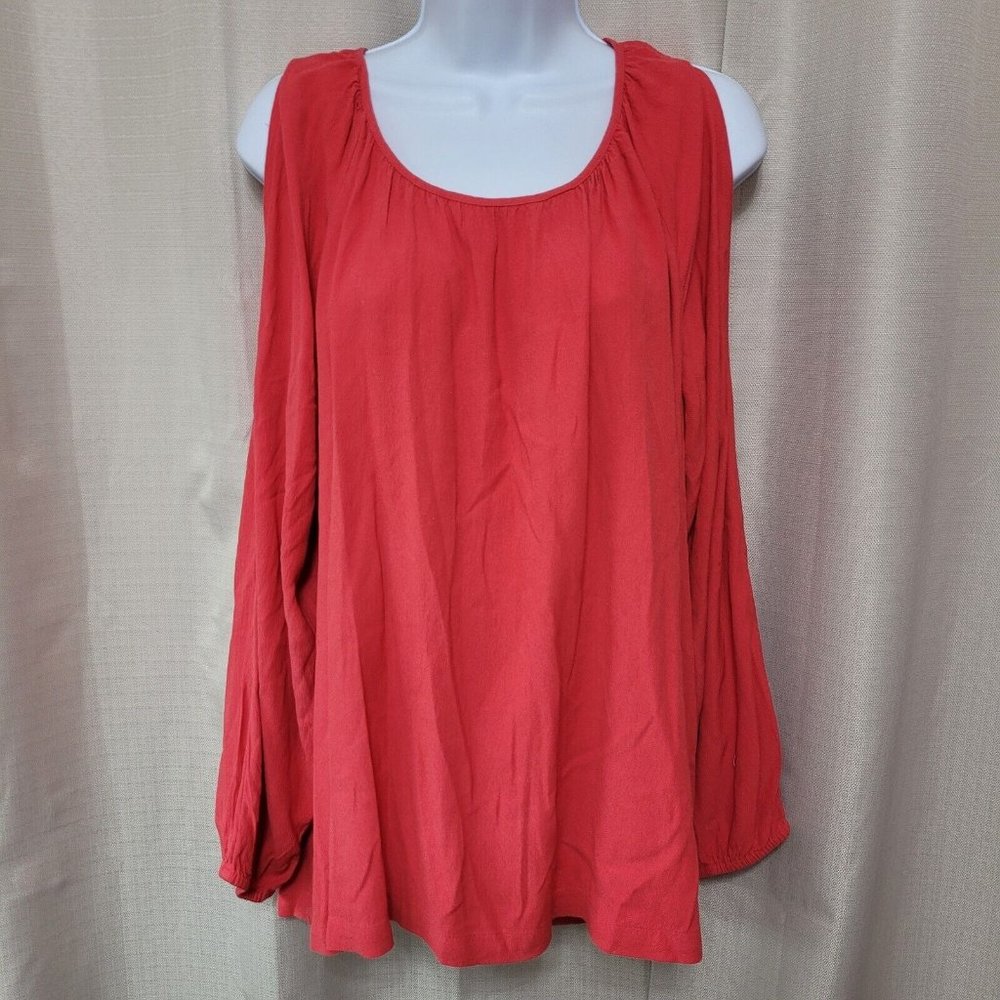 J. Jill Pullover Cold Shoulder Long Sleeve Top Women's Size Large Poppy